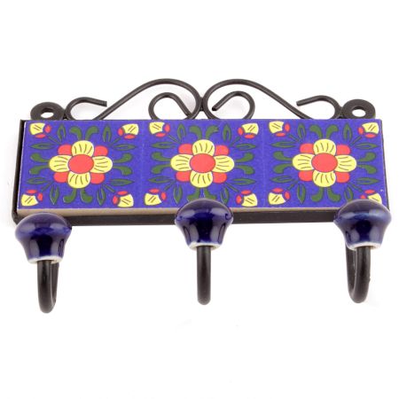 Navy Blue And Yellow Floral Tiles Hooks